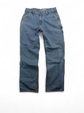 Men’s Carhartt Loose Fit Cargo Light Wash Denim Durable Heavyweight Workwear 33